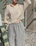 Mix cable crop hooded knit