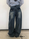 Swan Washing Denim Pocket Wide Pants