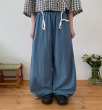 [BAONHAUS] Genbibeu Nylon Belted Wide-leg Pants