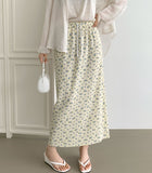 Flower Pattern Span Slit H-line Banding Long Skirt
