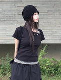 Fomit Diagonal Snap Button Slim Short Sleeve T-Shirt