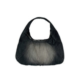incision round denim shoulder bag