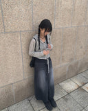 Luxe Black Wash Denim Long Skirt