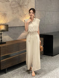 [Two-piece set] Rubia PintuckSleeveless Blouse Belt Wide Pants