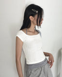 Degen embossed off-shoulder short-sleeved sleeveless T-shirt