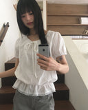 [MADE] Pure Frill Lace String Short Sleeve Blouse