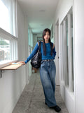 Cordill ribbed color matching shoulder slit cropped long sleeve knit