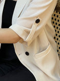 Poiyu Linen Double Button Three Quarter Length Jacket