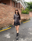 Nimu Stripe Pattern Belt Short Skirt Pants