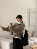 Beltin duffel cable crop collar cardigan
