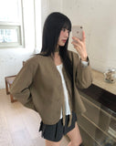 [muffler set] Tur no-collar V-neck button long-sleeved jacket
