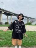 [unisex] Hirom Mesh Sporty Lettering Over Short Sleeve Tee