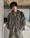 Mud damage denim hooded jacket