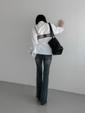 Belt Strap Embossed Leather Shoulder Bag