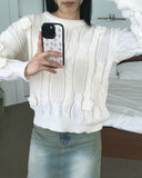 Hanen Vintage Rose Rainy Season Flower Cable Knit