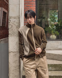 Tugen Suede Color Matching Stand Neck Zip-up