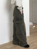 Riden vintage washed-out pocket denim long wide pants