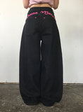 Miron Pink Lettering Raw Balloon Wide Pants