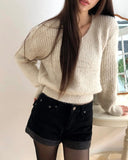 Pimin Angora V-neck long-sleeved knit