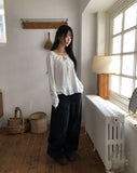 Madin Ribbon Dot Frill Long Sleeve T-Shirt