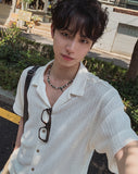 Crochet Open Collar Short Sleeve Knit