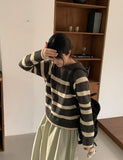 Monku stripe wool hood knit