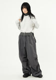 Hem snap pintuck nylon banding pants