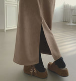 Banding Suede H-line Back Slit Long Skirt