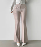 Hidden Banding Pin Tuck Long Boot Cut Span Slacks Pants