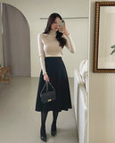 Margaroon Suede Banding Flare Skirt