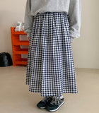 Dines banding check long skirt
