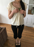 The Mill Shirring Ribbon Lace Short Sleeve Blouse