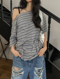 Multi stripe strap off-shoulder short sleeve