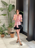 Eju Round Ribbon Strap Short Sleeve Blouse
