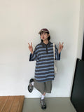 [unisex] Hudend Stripe Collar Over Short Sleeve Tee