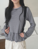 Getty Stripe Frill Layered Long Sleeve T-Shirt
