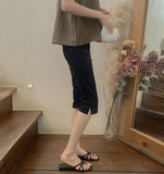 Back Pocket Capri Three Quarter Span Slit Cotton Pants