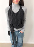 [Brushed Lining] Durin halter neck wrap layered sleeveless