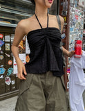 Soft shirring halter top blouse