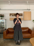 Sarin Check Frill Banding Long Skirt