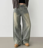 Curved Cut Wide Fit Denim Pants