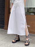Loading Side Ribbon String Side Slit Back Banding Nylon Long Skirt