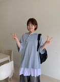 [Unisex] Belinde Stripe Hood Short Sleeve Tee