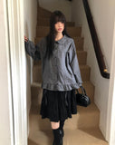Rundy Check Shirring Round Collar Blouse