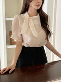 Anne Tie Pearl Puff Short Sleeve Blouse