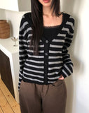 Jui Striped V-Neck Long-Sleeve Knit Cardigan