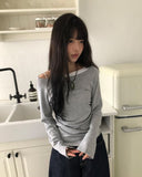 Elan Color Matching Shirring One-Shoulder Long-Sleeve T-Shirt