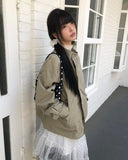 Henro High Neck Vintage Overfit Bomber Jacket