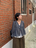 Slow-in Stripe Frill Ribbon Layered Blouse