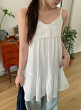 Omill Lace Shirring Sleeveless Midi Layered One Piece